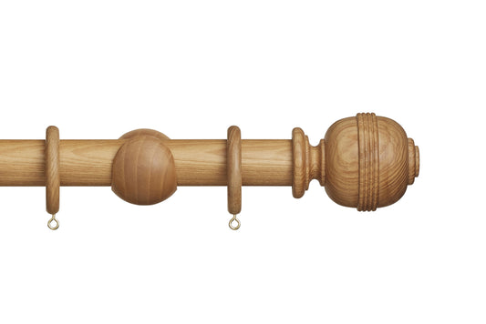 Hallis Eden Ridged Ball 35mm Wooden Curtain Pole - Natural Ash