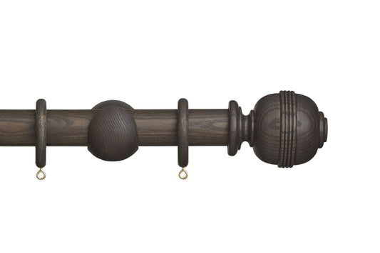 Hallis Eden Ridged Ball 35mm Wooden Curtain Pole - Umber