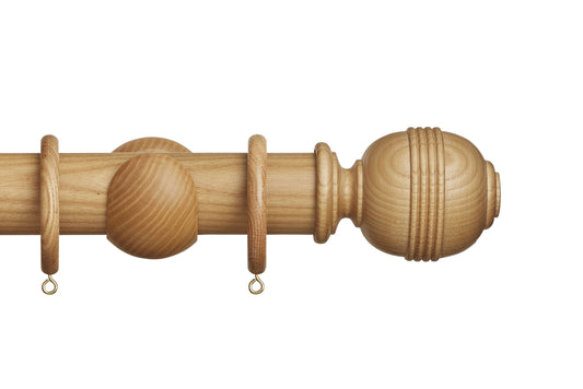 Hallis Eden Ridged Ball 45mm Wooden Curtain Pole - Natural Ash