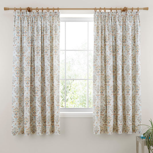 Edena Decorative Floral Pair of Pencil Pleat Curtains in Natural - Pair of Pencil Pleat Curtains - Dreams & Drapes