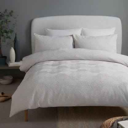 Serene Embossed Geo Duvet Cover Set - Grey