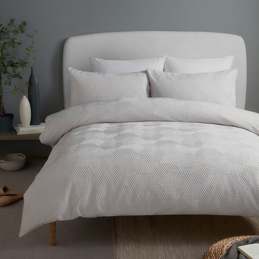 Serene Embossed Geo Duvet Cover Set - Grey