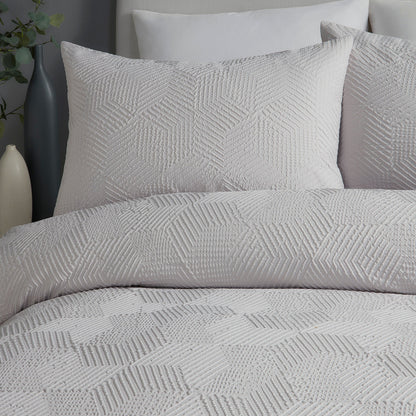 Serene Embossed Geo Duvet Cover Set - Grey