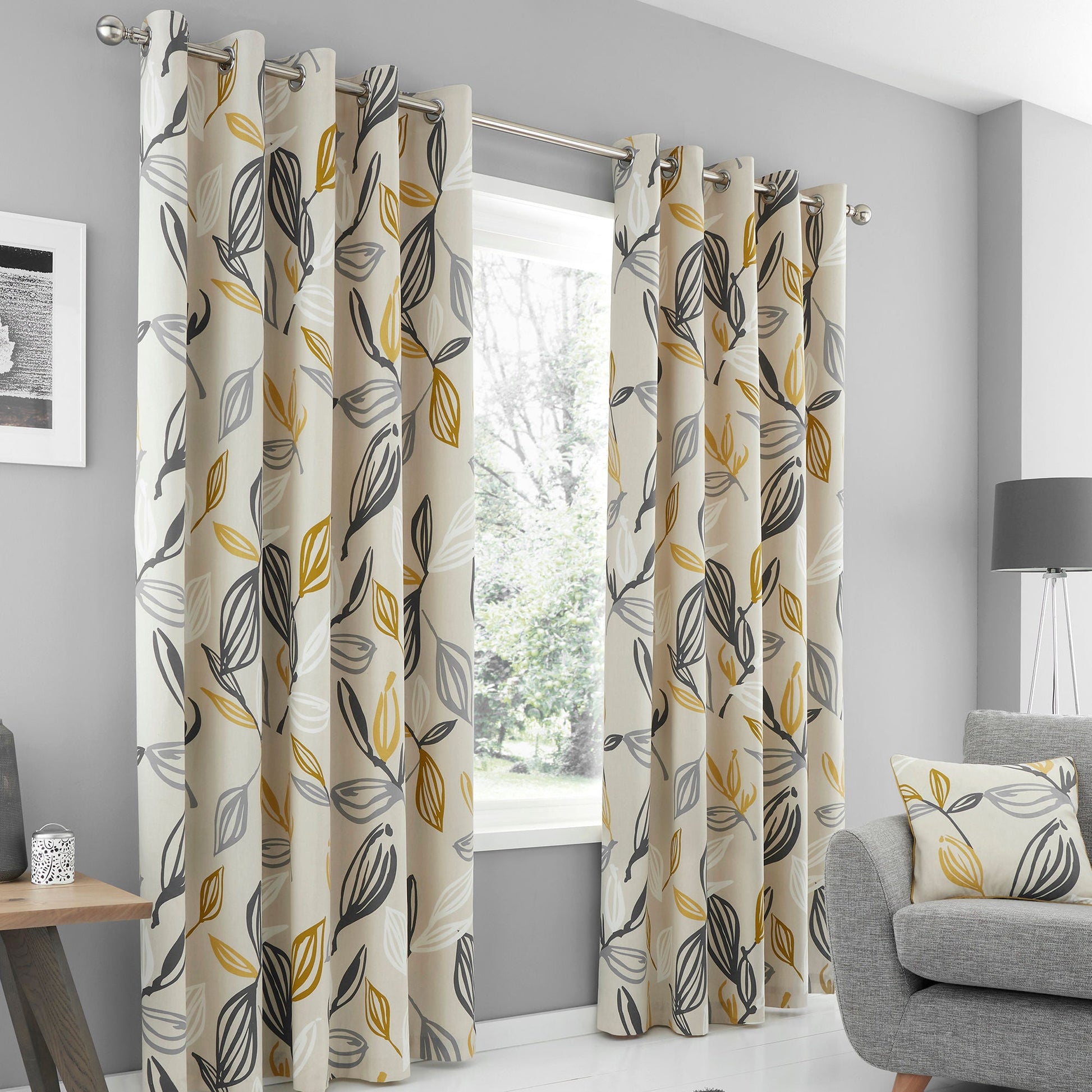 Ensley Pair of Eyelet Curtains by Fusion in Ochre - Pair of Eyelet Curtains - Fusion