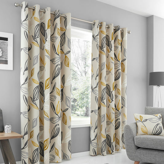Ensley Pair of Eyelet Curtains by Fusion in Ochre - Pair of Eyelet Curtains - Fusion