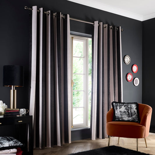 Laurence Llewelyn-Bowen Festivo Stripe Eyelet Curtains - Black