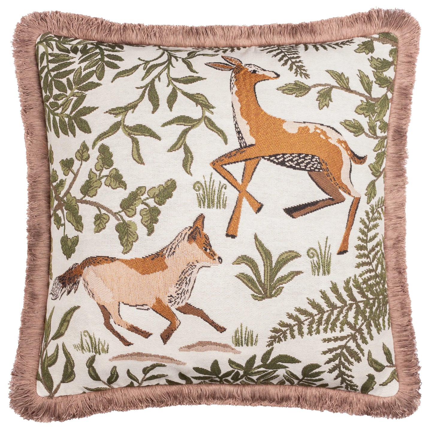 Wylder Fable Fox and Deer Embroidered Cushion - Willow Green