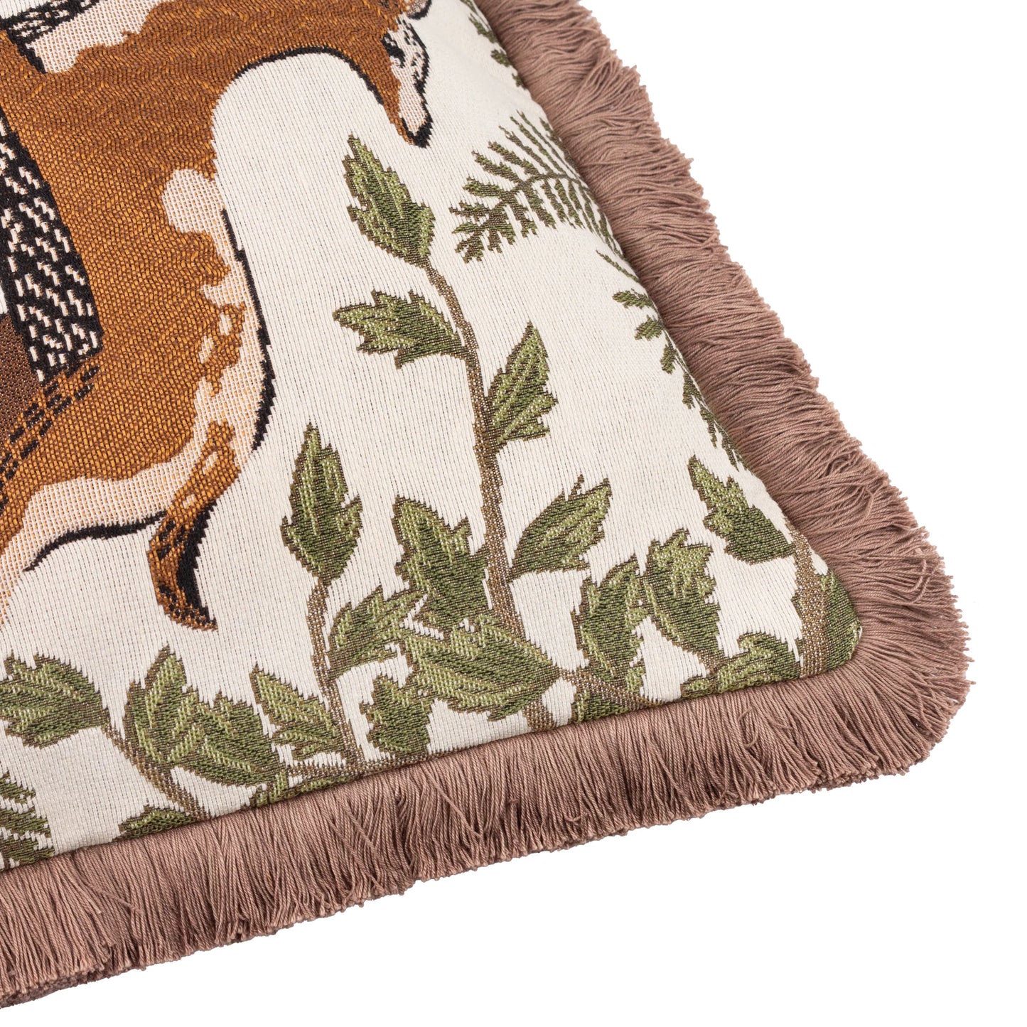 Wylder Fable Fox and Deer Embroidered Cushion - Willow Green