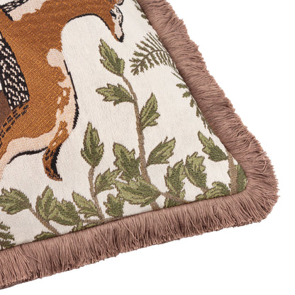 Wylder Fable Fox and Deer Embroidered Cushion - Willow Green