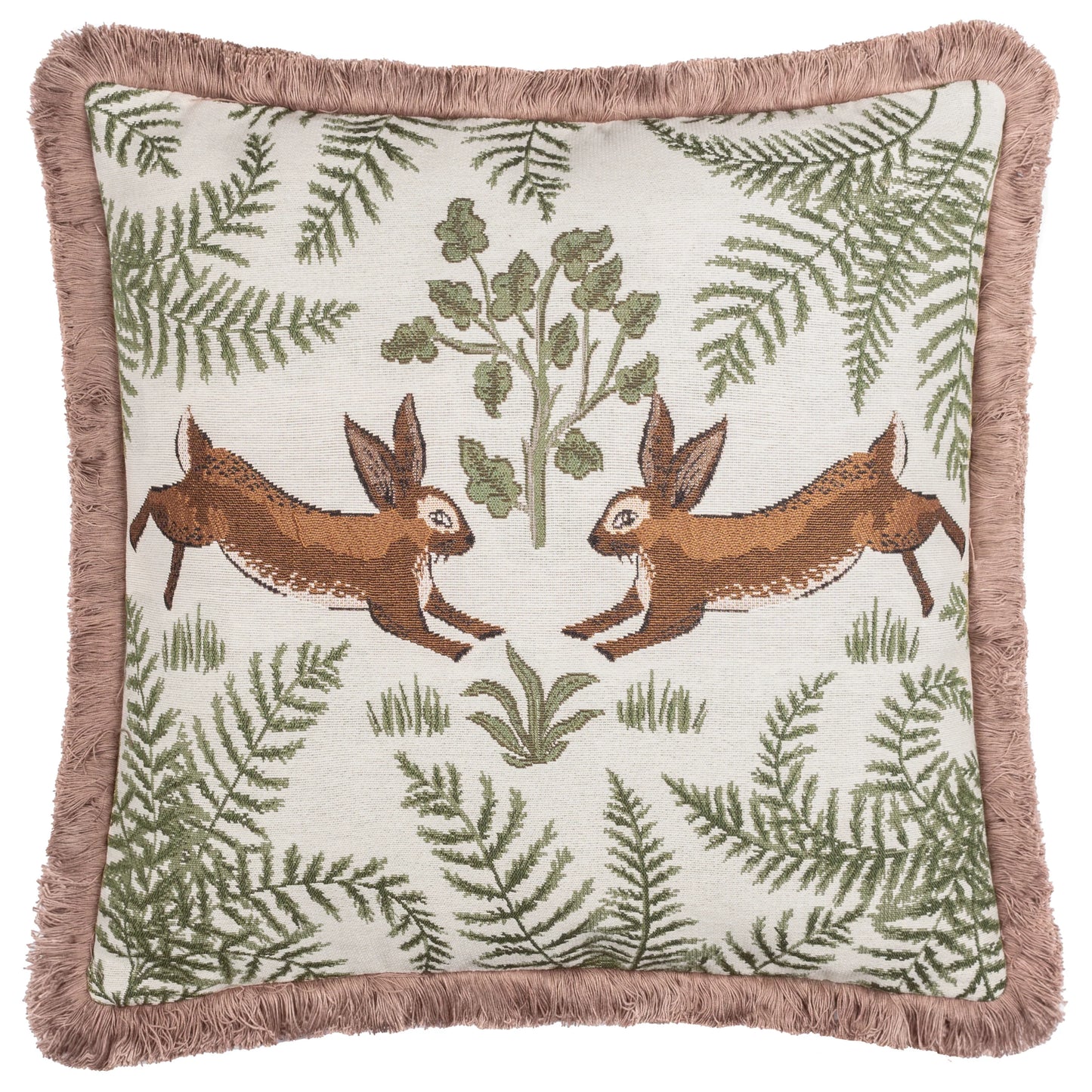 Wylder Fable Rabbits Embroidered Cushion - Willow Green