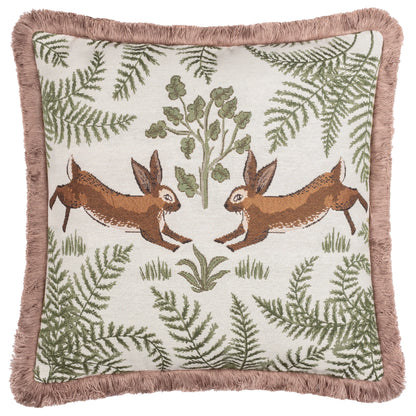 Wylder Fable Rabbits Embroidered Cushion - Willow Green