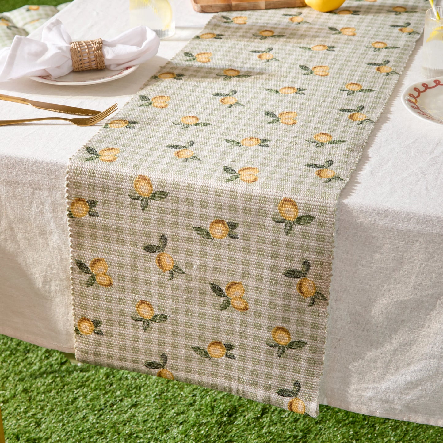 Furn Fruits Lemons Indoor/Outdoor Table Runner - Sage