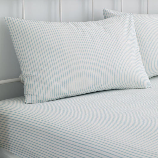 Finlay Stripe 28cm Fitted Bed Sheet Set by Dreams & Drapes Decorative in Blue - 28cm Fitted Bed Sheet Set - Dreams & Drapes Decorative