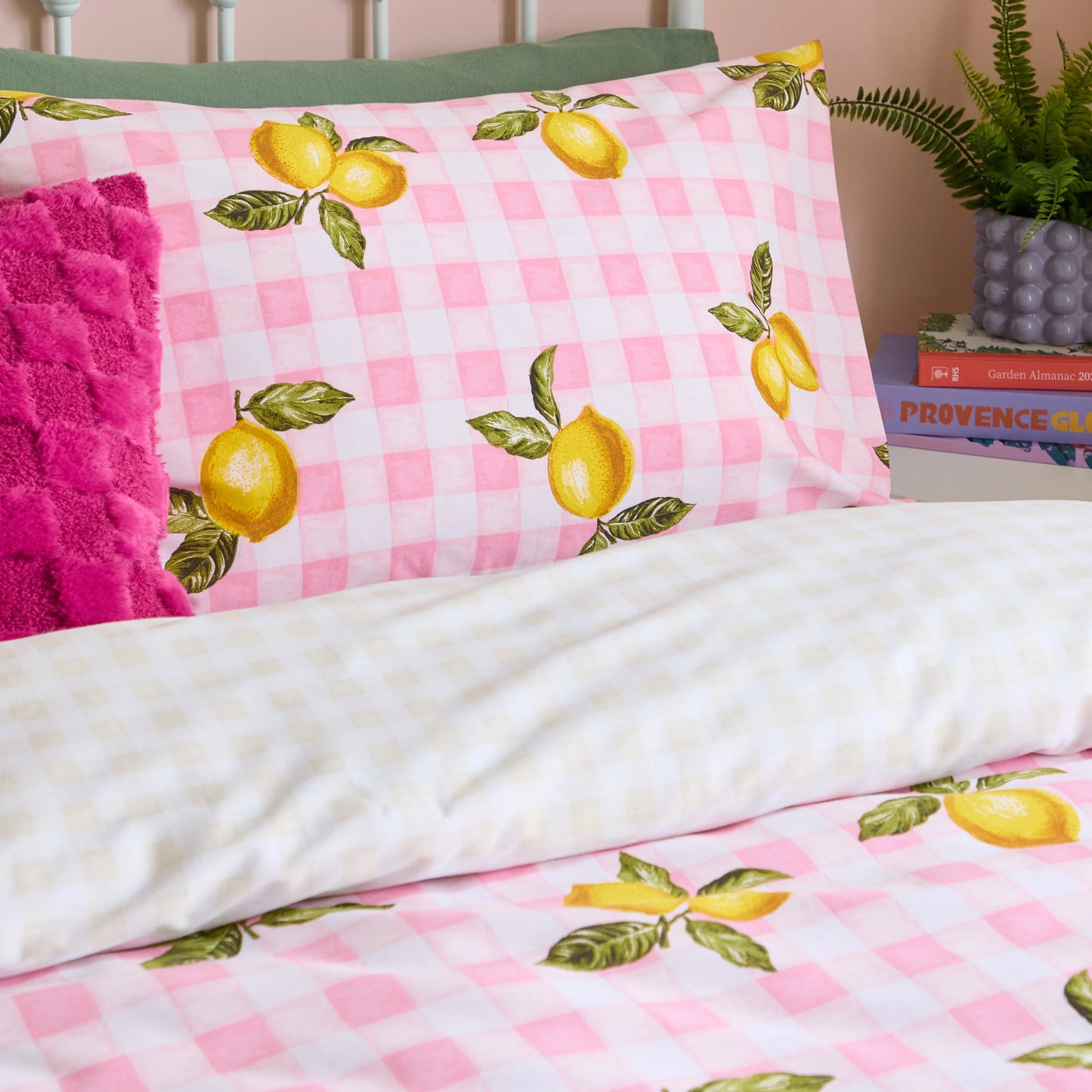 Heya Home Gingham Lemons Duvet Cover Set - Pink