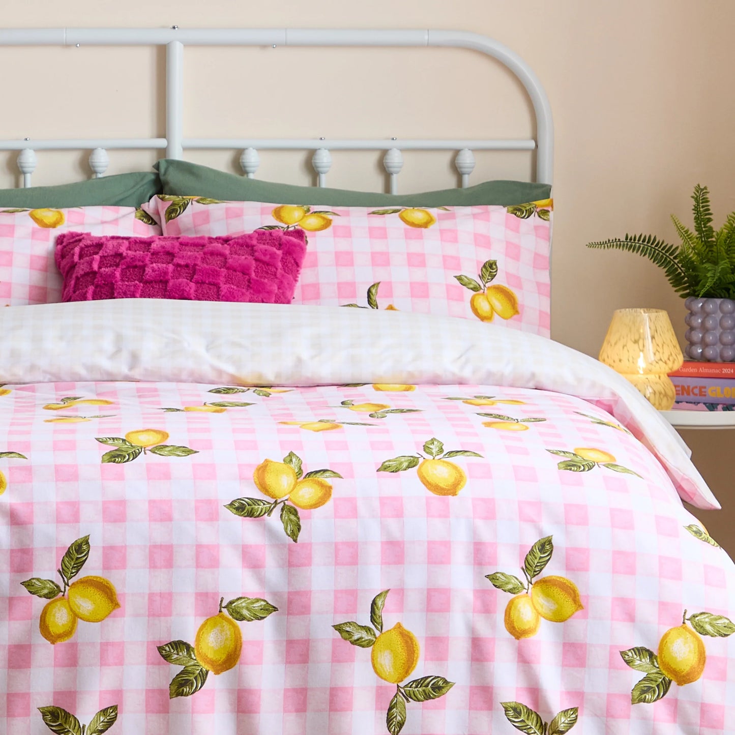 Heya Home Gingham Lemons Duvet Cover Set - Pink