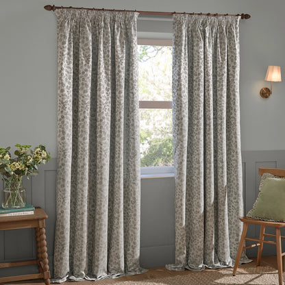 Wylder Grace Leaf Pencil Pleat Curtains - Mist Grey