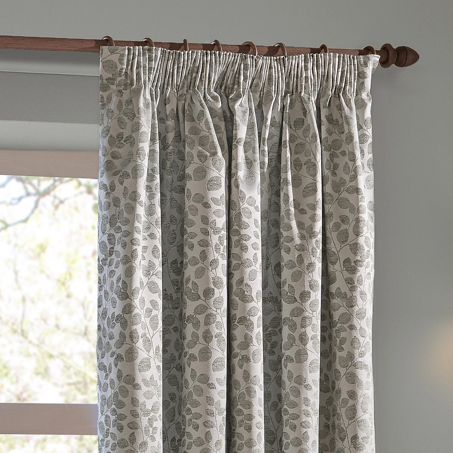 Wylder Grace Leaf Pencil Pleat Curtains - Mist Grey