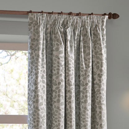 Wylder Grace Leaf Pencil Pleat Curtains - Mist Grey