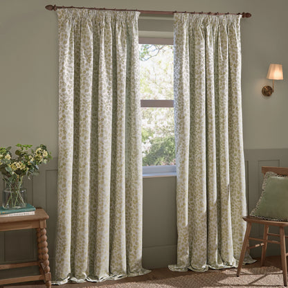 Wylder Grace Leaf Pencil Pleat Curtains - Sage