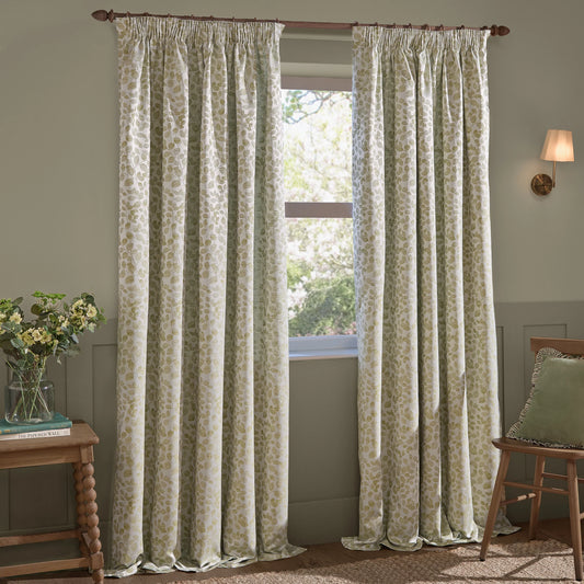 Wylder Grace Leaf Pencil Pleat Curtains - Sage