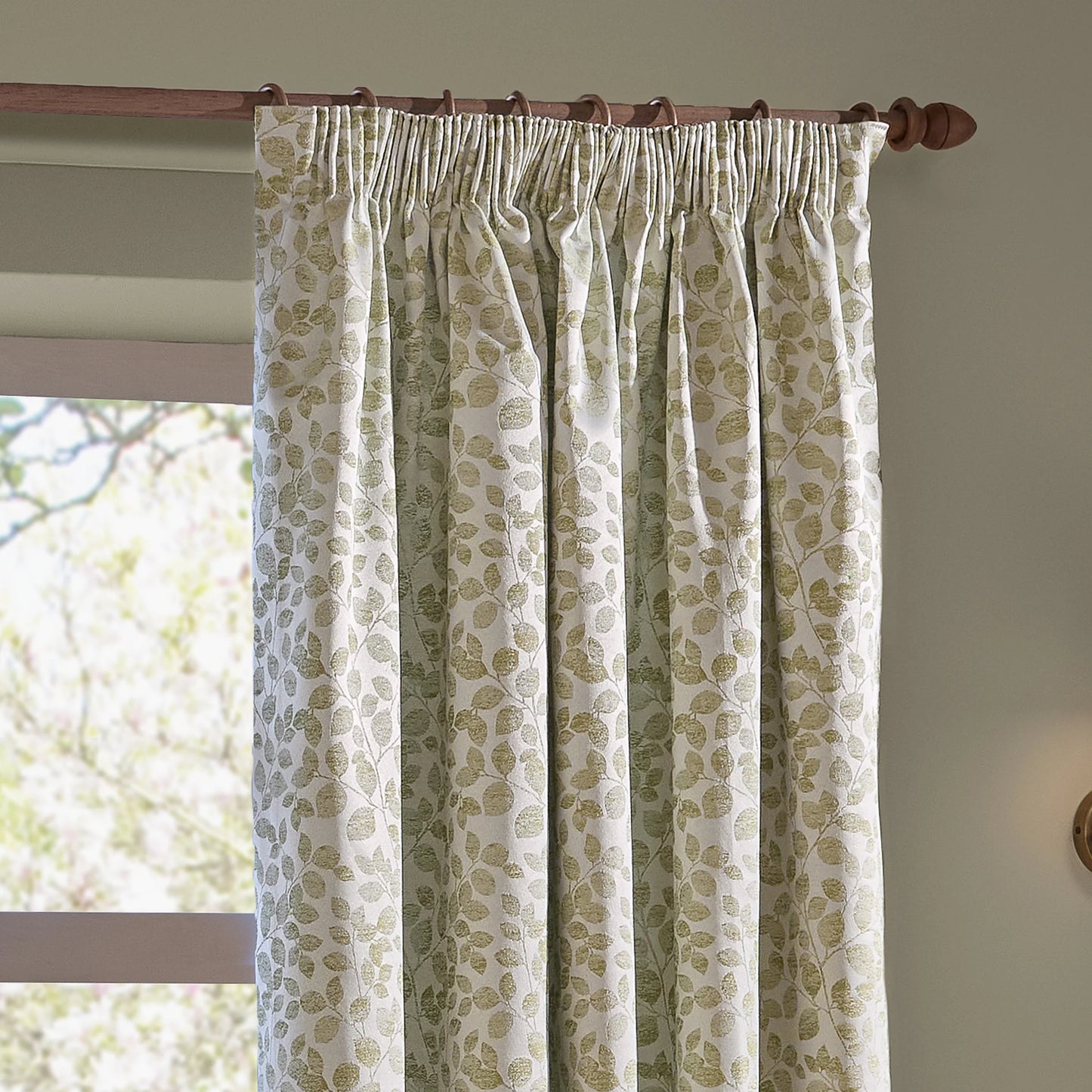 Wylder Grace Leaf Pencil Pleat Curtains - Sage