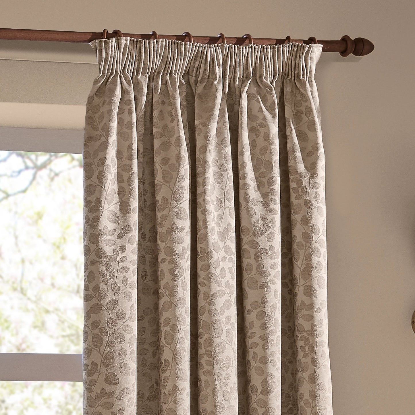 Wylder Grace Leaf Pencil Pleat Curtains - Taupe