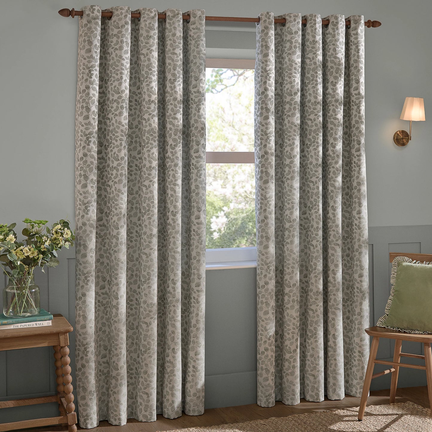 Wylder Grace Leaf Eyelet Curtains - Mist Grey