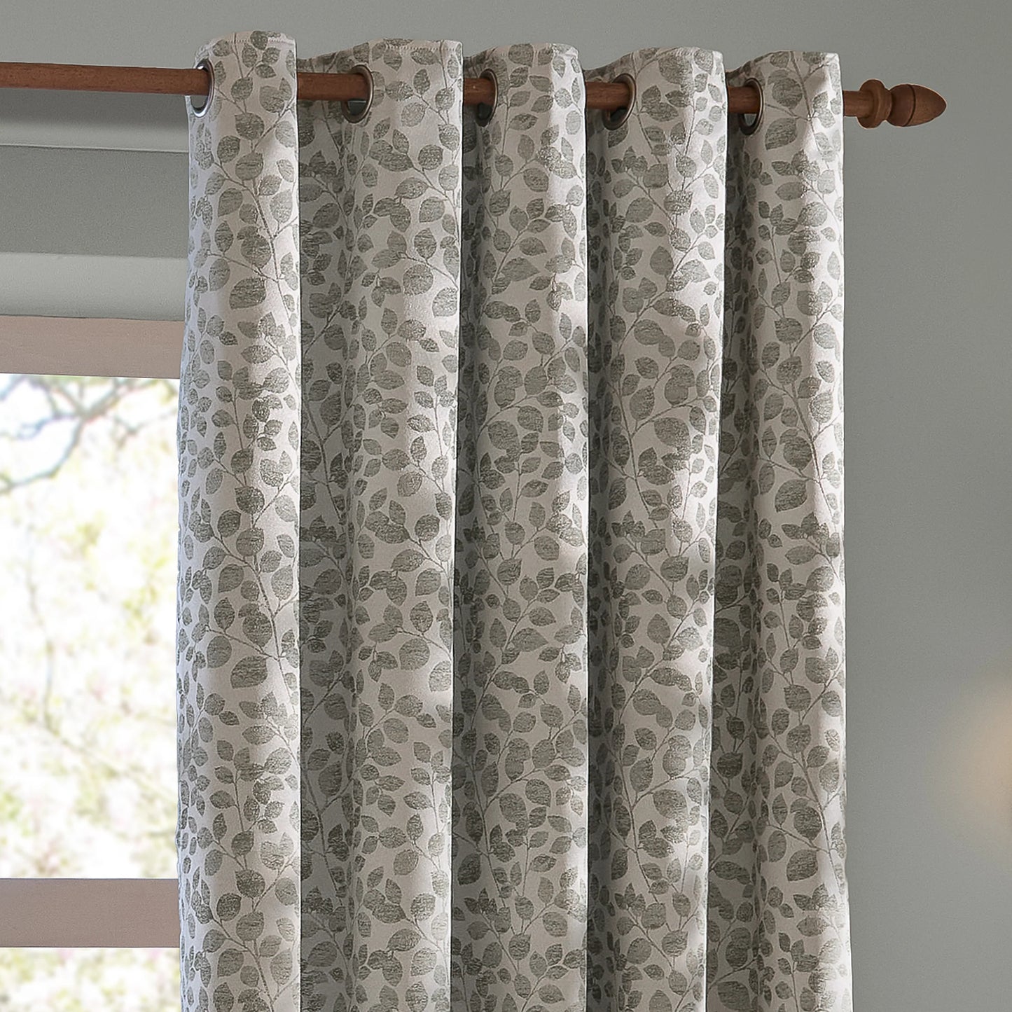 Wylder Grace Leaf Eyelet Curtains - Mist Grey