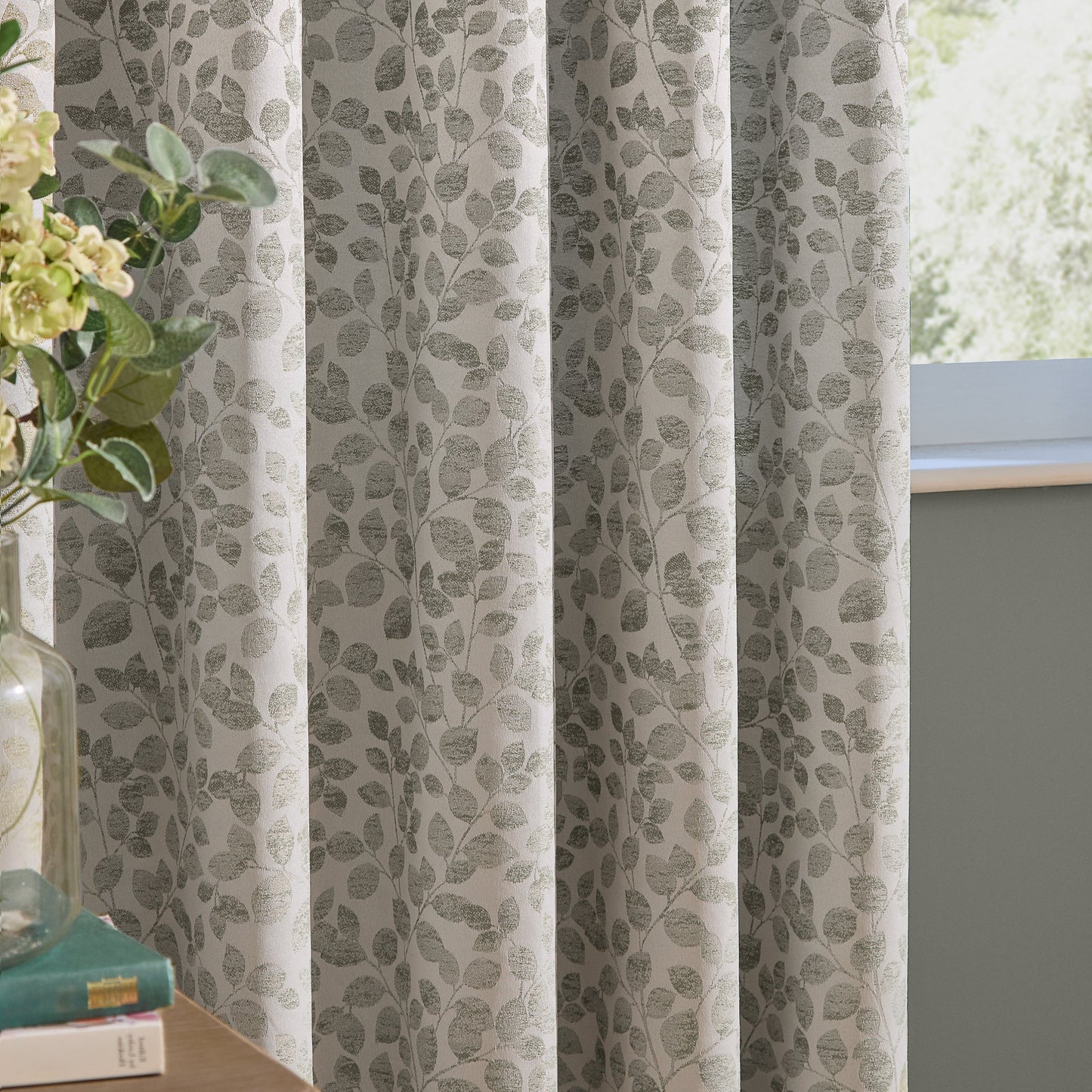 Wylder Grace Leaf Eyelet Curtains - Mist Grey