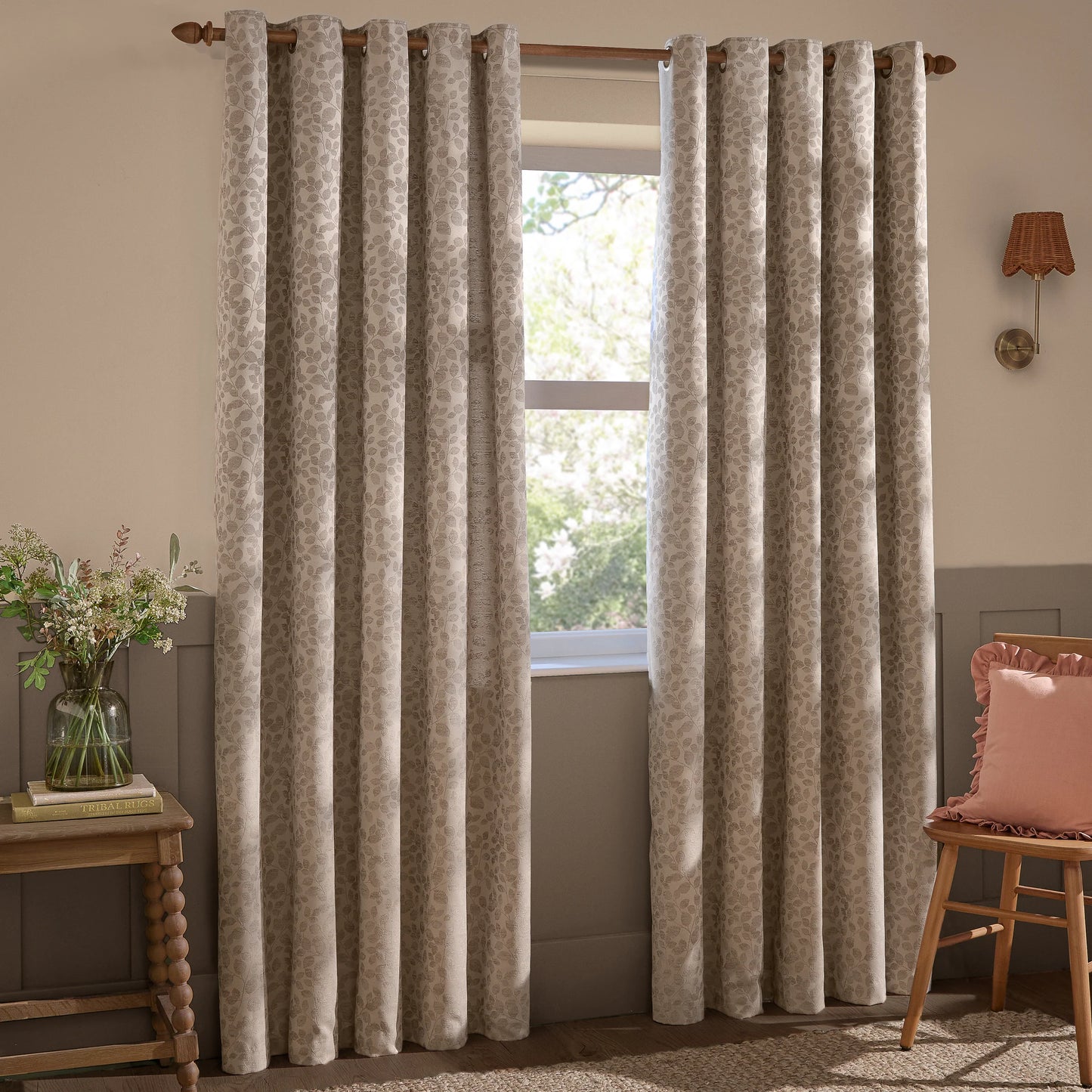 Wylder Grace Leaf Eyelet Curtains - Taupe
