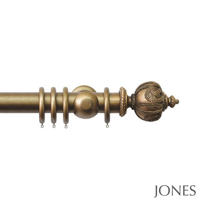 Jones Grande Rope 63mm Wooden Curtain Pole - Antique Gold