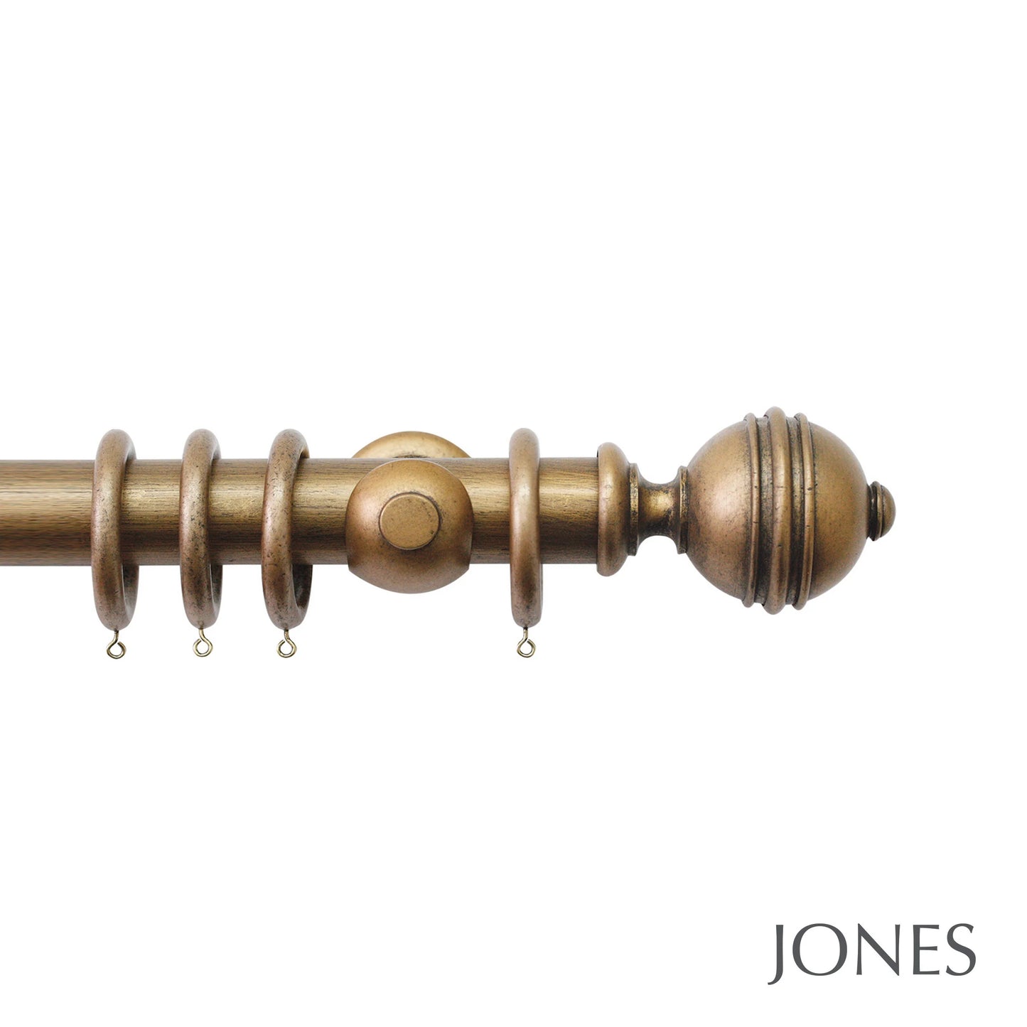 Jones Florentine Ribbed Ball 48mm Wooden Curtain Pole - Antique Gold