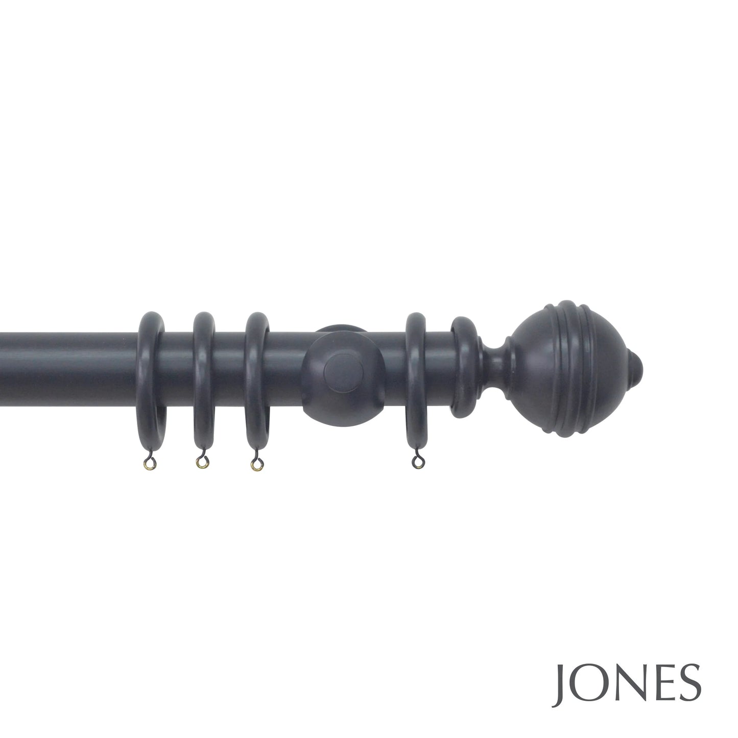Jones Estate Ribbed Ball 48mm Wooden Curtain Pole - Basalt