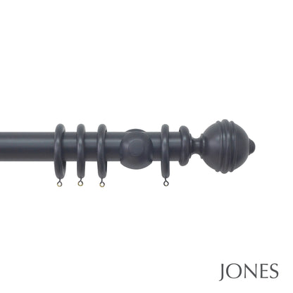 Jones Estate Ribbed Ball 48mm Wooden Curtain Pole - Basalt