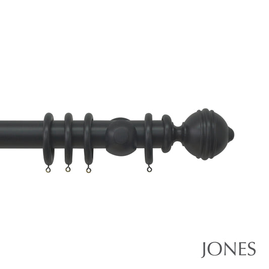 Jones Estate Ribbed Ball 48mm Wooden Curtain Pole - Charcoal