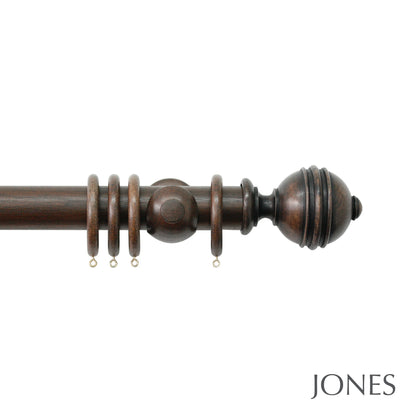Jones Florentine Ribbed Ball 48mm Wooden Curtain Pole - Oak