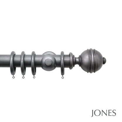 Jones Florentine Ribbed Ball 48mm Wooden Curtain Pole - Pewter