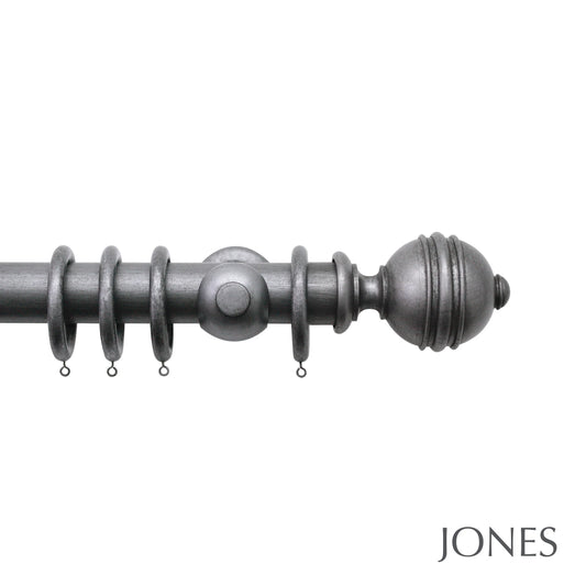 Jones Florentine Ribbed Ball 48mm Wooden Curtain Pole - Pewter