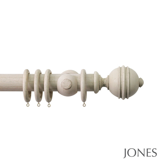 Jones Florentine Ribbed Ball 48mm Wooden Curtain Pole - Putty