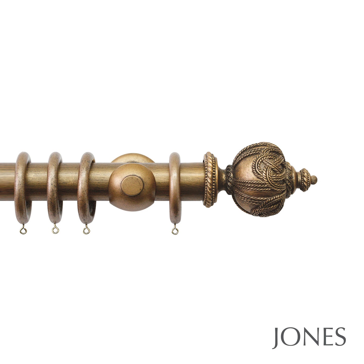 Jones Florentine Rope 48mm Wooden Curtain Pole - Antique Gold
