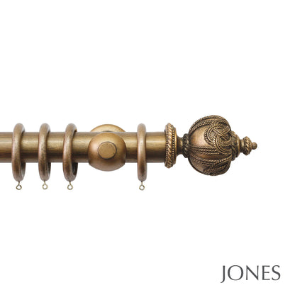 Jones Florentine Rope 48mm Wooden Curtain Pole - Antique Gold