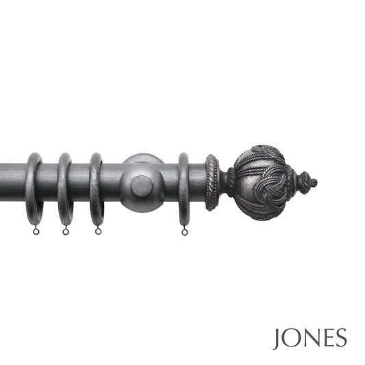 Jones Florentine Rope 48mm Wooden Curtain Pole - Pewter