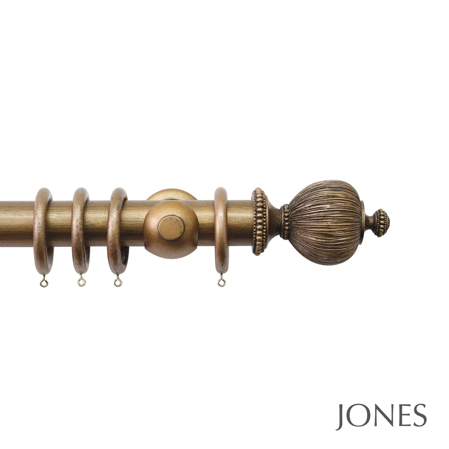 Jones Florentine Pleated 48mm Wooden Curtain Pole - Antique Gold