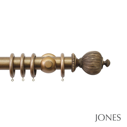 Jones Florentine Pleated 48mm Wooden Curtain Pole - Antique Gold