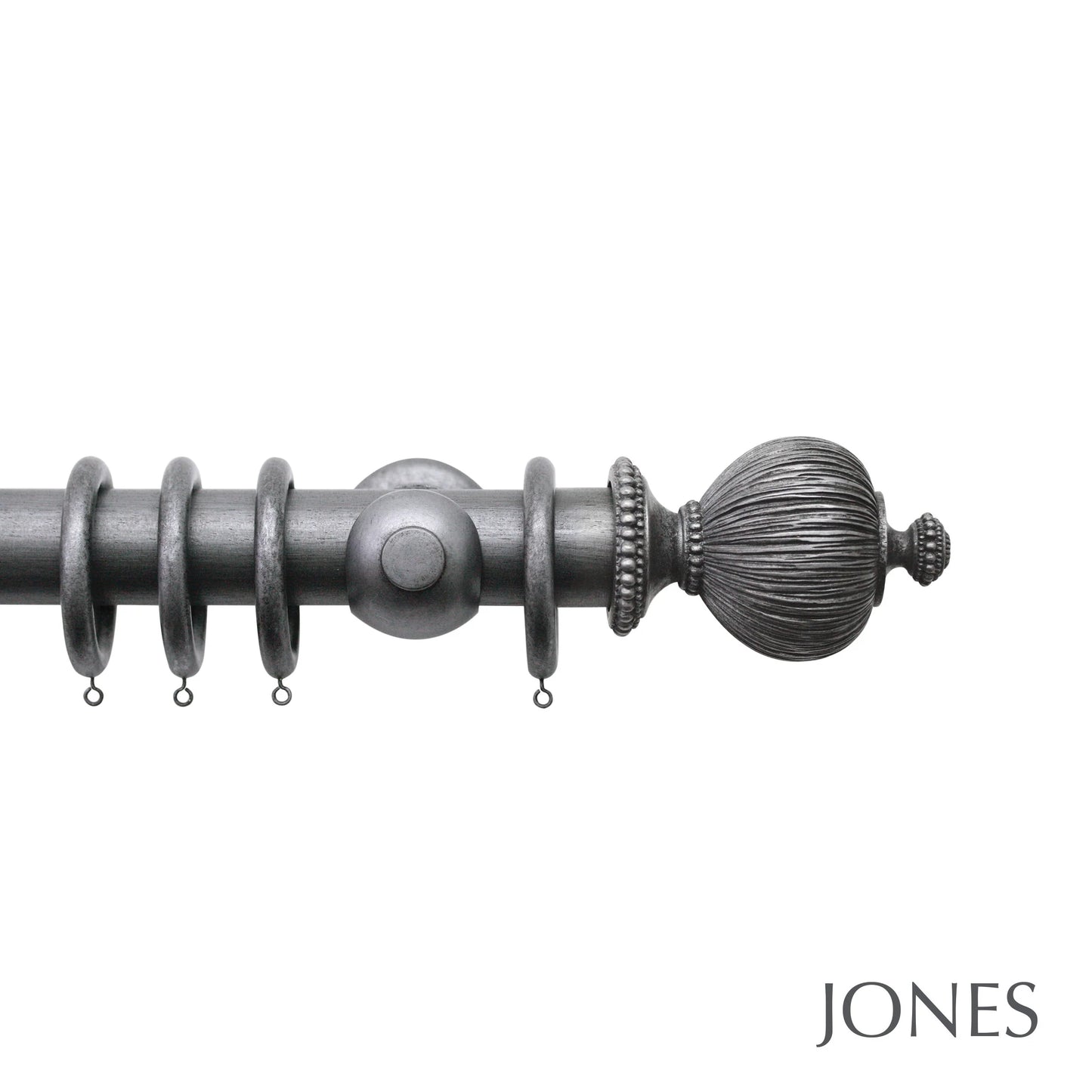 Jones Florentine Pleated 48mm Wooden Curtain Pole - Pewter