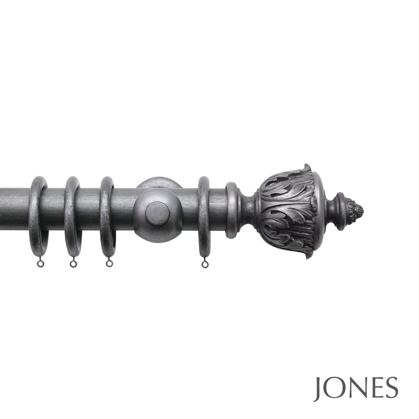 Jones Florentine Acanthus 48mm Wooden Curtain Pole - Pewter