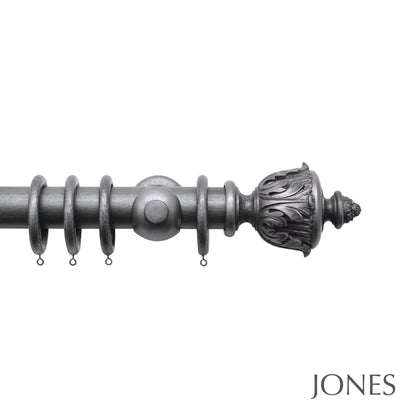 Jones Florentine Acanthus 48mm Wooden Curtain Pole - Pewter