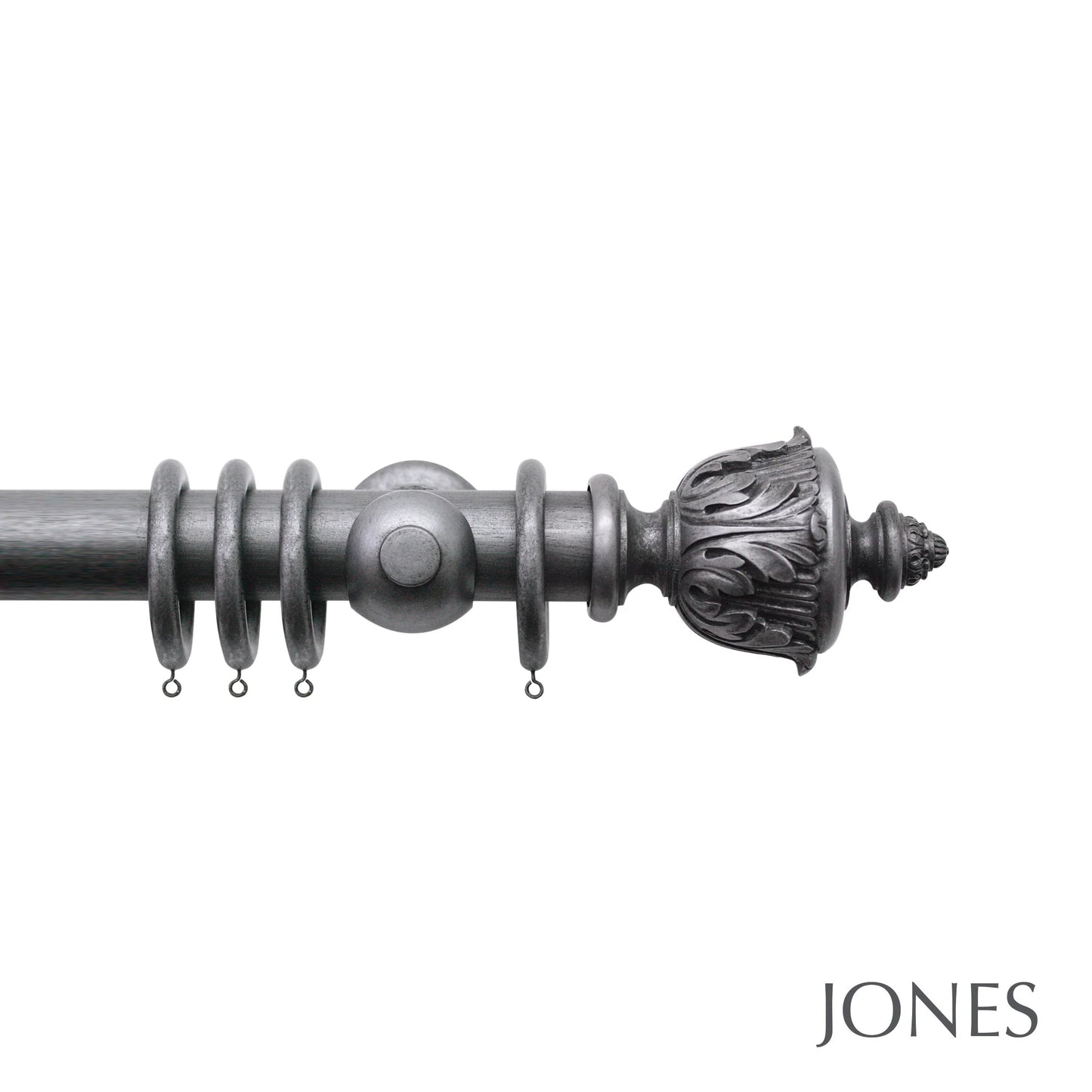 Jones Grande Acanthus 63mm Wooden Curtain Pole - Pewter
