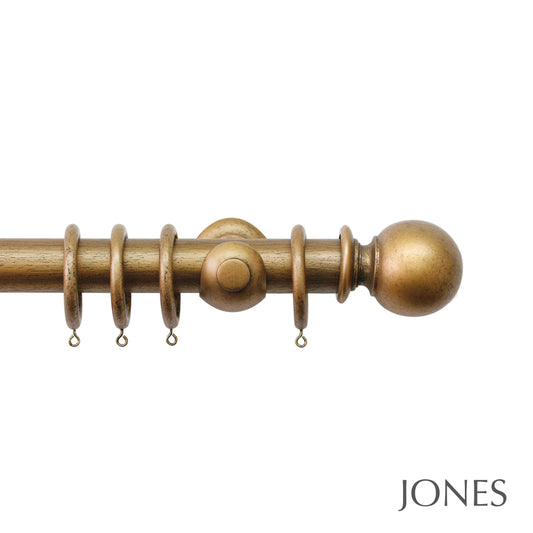 Jones Hardwick Ball 40mm Wooden Curtain Pole - Antique Gold