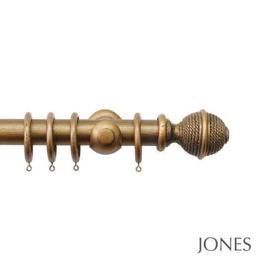 Jones Hardwick Woven Rope 40mm Wooden Curtain Pole - Antique Gold